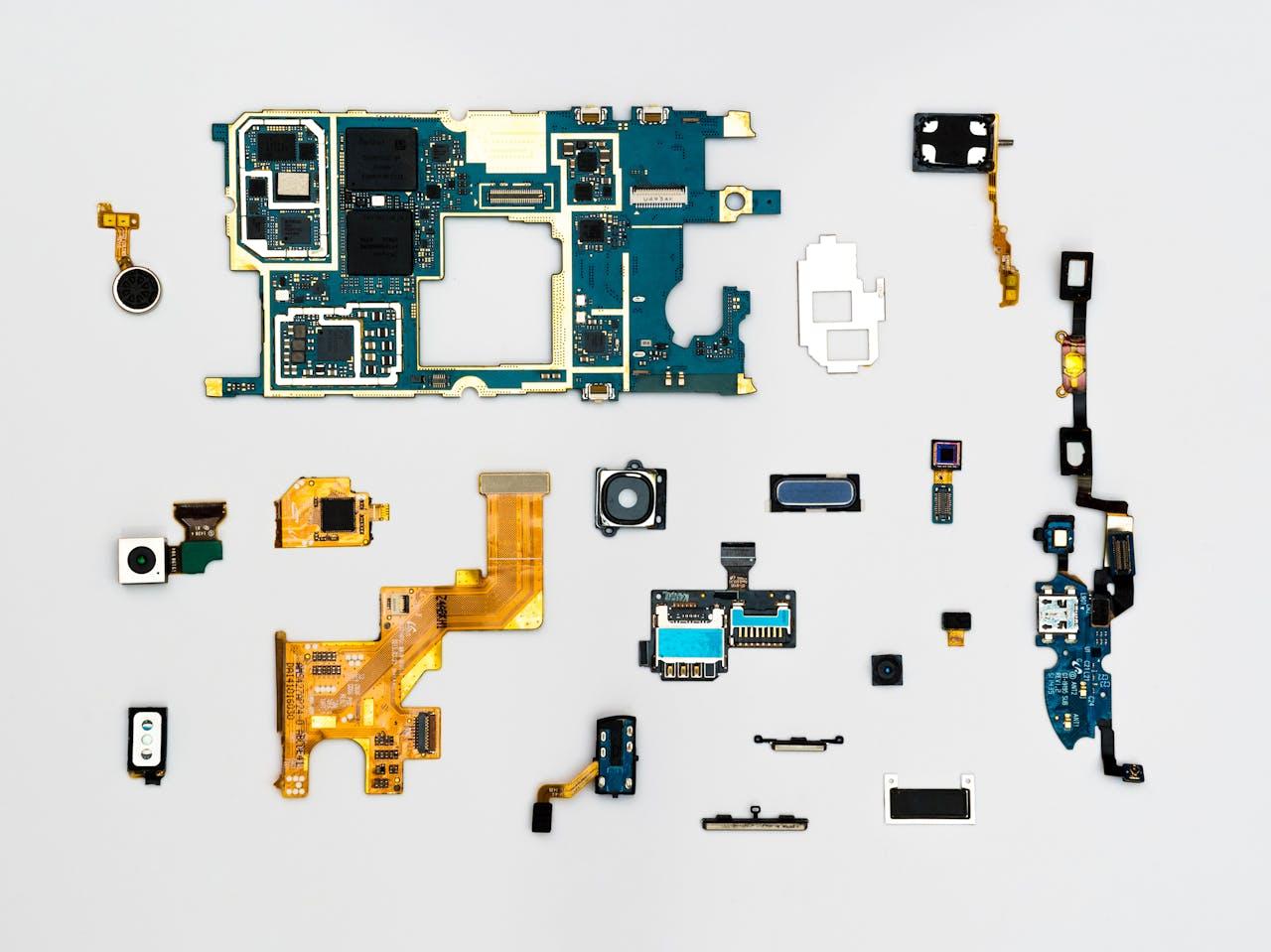 Electronic components arranged neatly for inspection