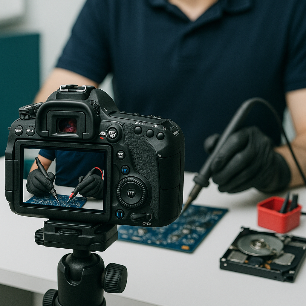 Close-up electronics repair work