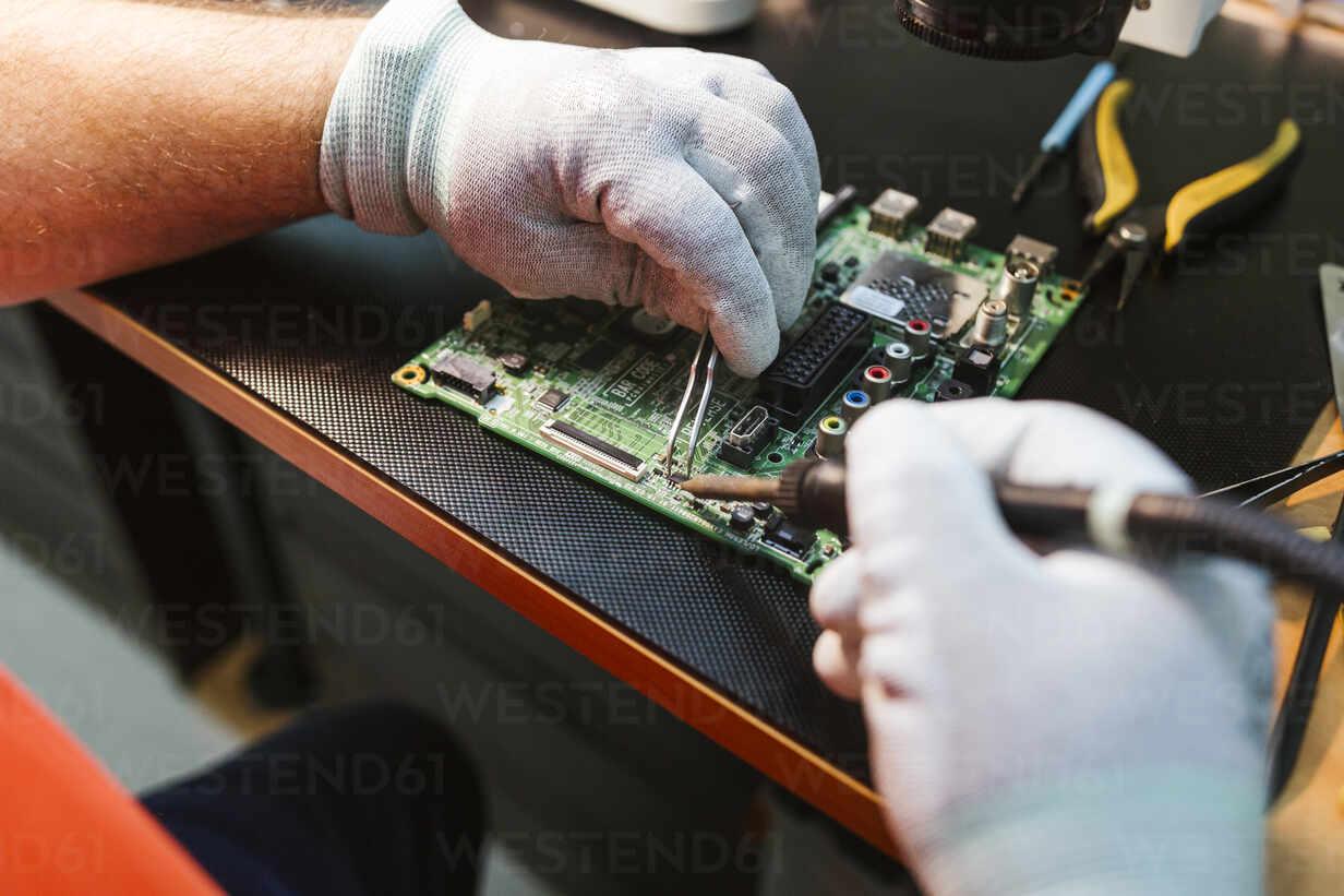 Electronics workbench used for professional audio equipment repair